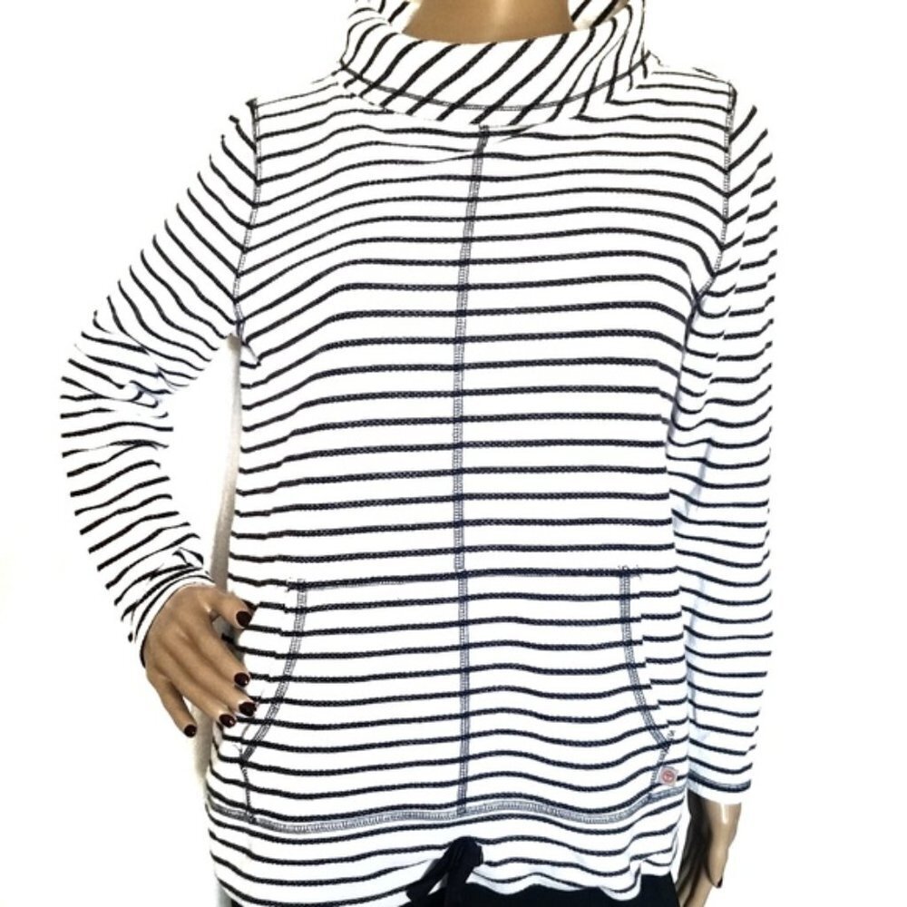 Talbots Nautical Stripe Cowl Neck Pullover Pocket Size Small